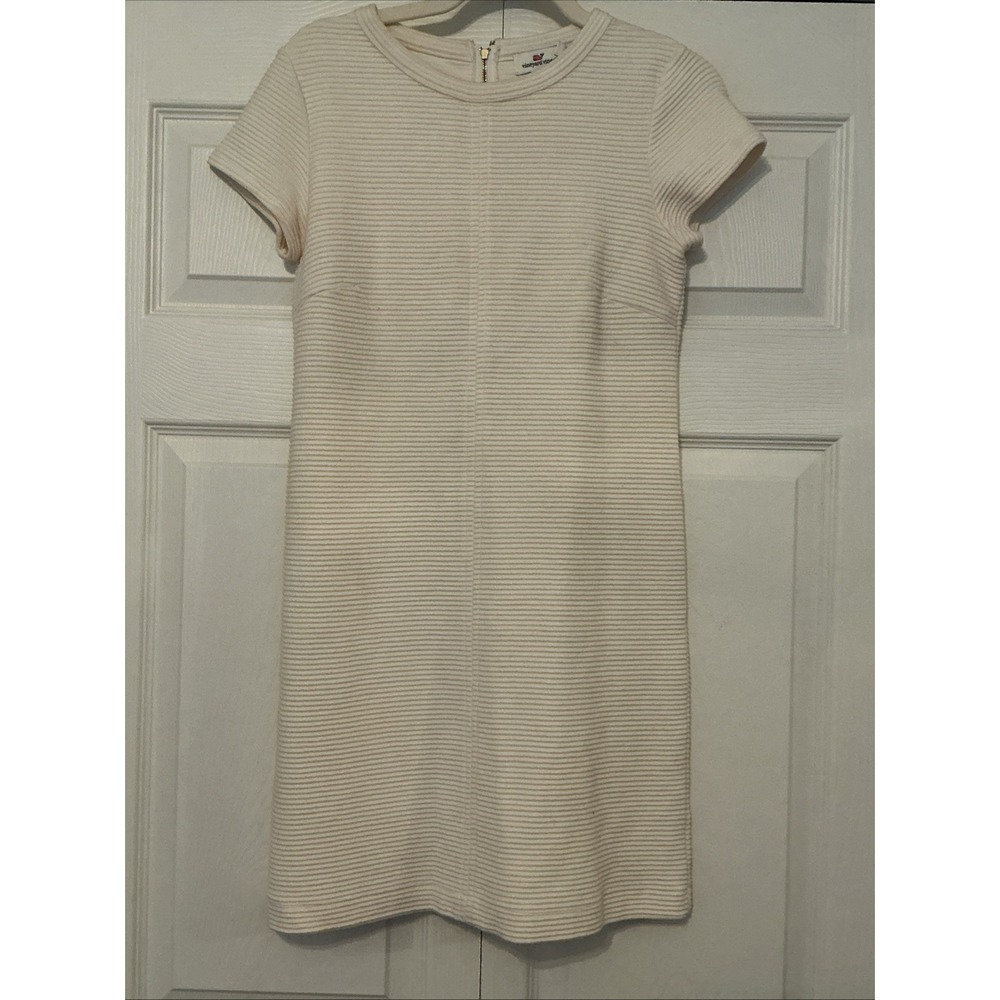 Vineyard Vines Cream Ribbed Ottoman Cotton Shift Dress Sz XS Preppy Casual SS
